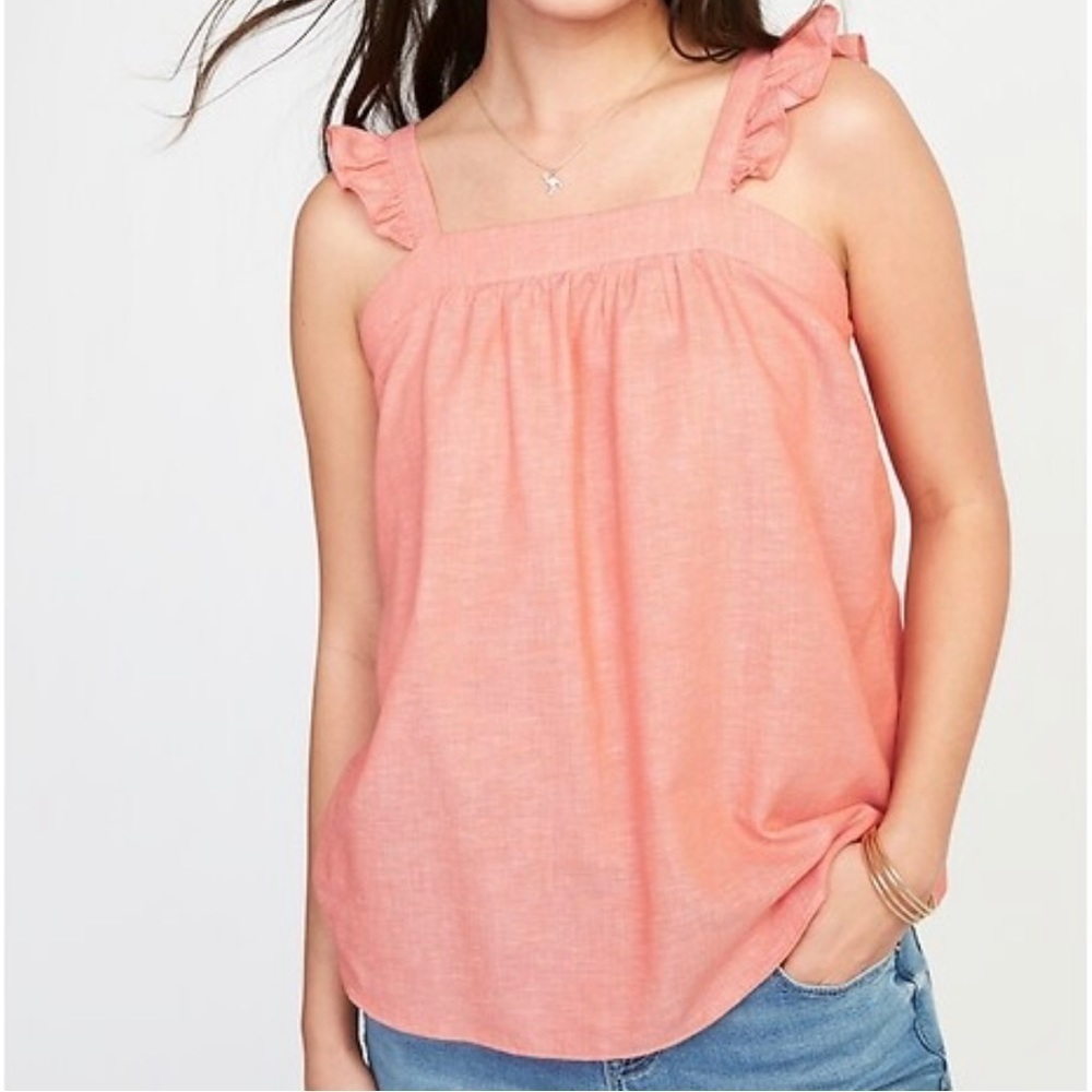 NWT Old Navy Coral Sleeveless Ruffle-Trim Linen-Blend Women’s Top Size XXL - Picture 1 of 14